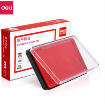 得力（deli）透明外殼方形快干印臺印泥快干財務印泥印盒按手印辦公用品 得力（deli）印臺9864ES 紅色